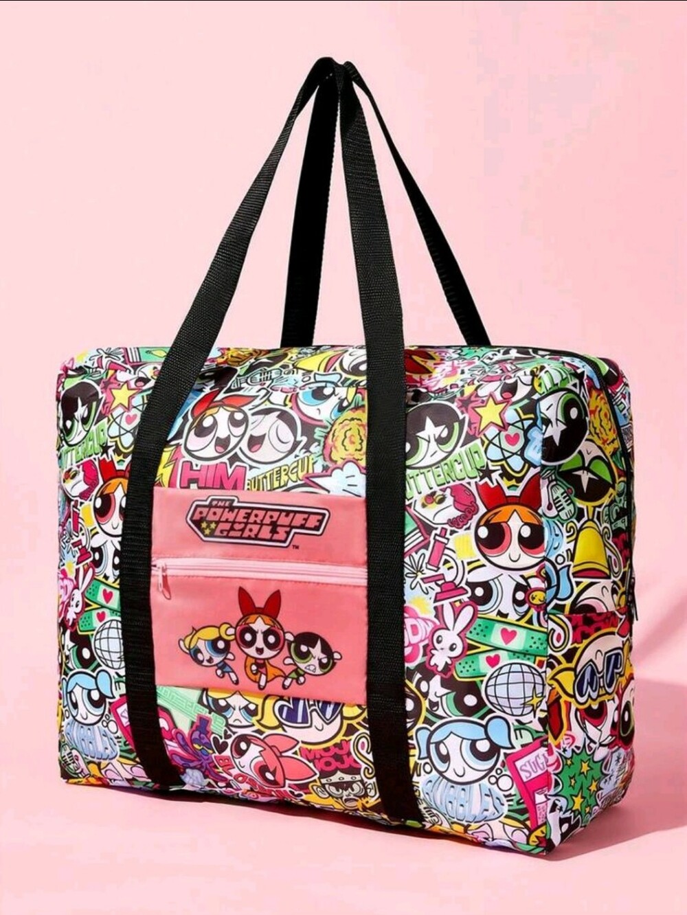 Power Puff Girls Floral Foldable Travel Tote with Red Straps - Picture 4 of 6